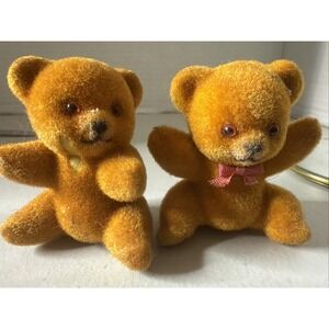 VTG Flocked  Bear Dollhouse Cake Christmas Decoration 2 1/2" Hong Kong Orn86